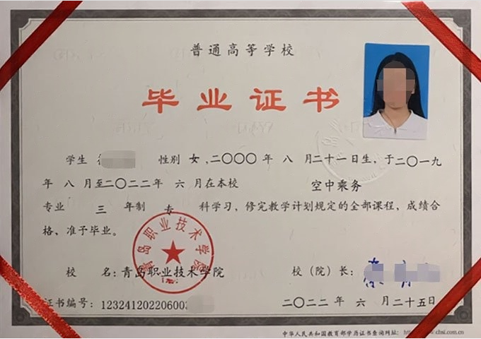 香港岛青岛职业技术学院毕业证样本图片